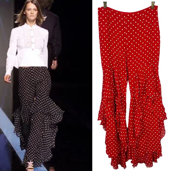 Valentino Runway 2002 Red Polka Dot Palazzo Pants 8 - Picture 1 of 8